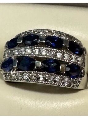 Triple Row Sapphire-Accent Silver Band Ring - Women Jewelry